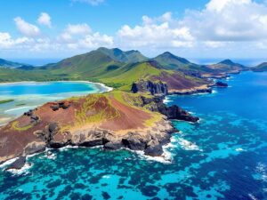 Scenic view of Komodo Island's coastline and clear waters.