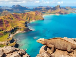 Komodo Island's stunning landscape with a Komodo dragon.