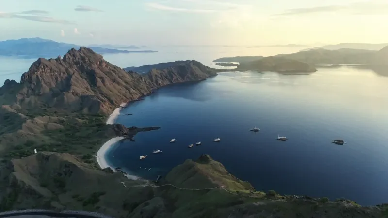 Komodo dragon trekking trail with ranger